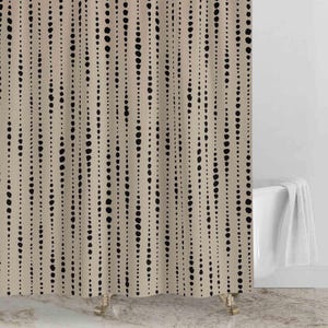 Beige Black Shower Curtain • Striped Brown Bath Curtain