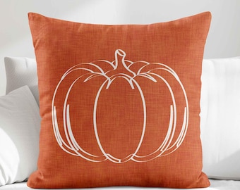 Burnt Orange Pumpkin Throw Pillow Cover • Minimalist Autumn Fall Accent Pillow • Thanksgiving Decorative Pillows for Couch