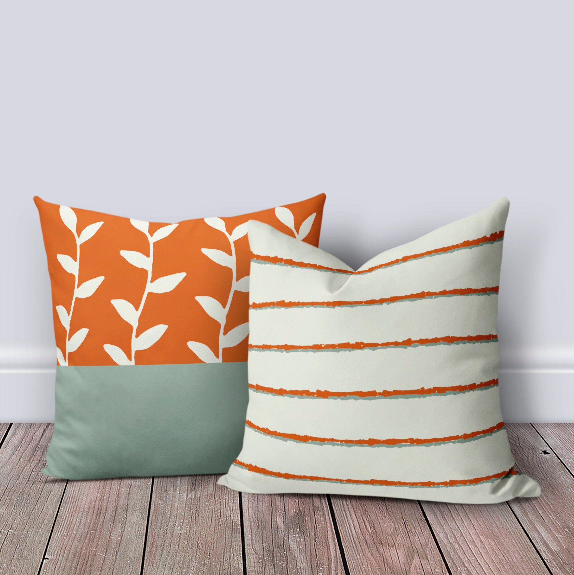 Burnt Orange Green Throw Pillow Cover Modern Mix and Match Etsy