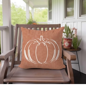 Terracotta Pumpkin Outdoor Pillow • Autumn Fall Pillow • Thanksgiving Porch Patio Cushion image 3