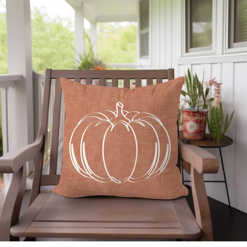 Terracotta Pumpkin Outdoor Pillow • Autumn Fall Pillow • Thanksgiving Porch Patio Cushion image 3