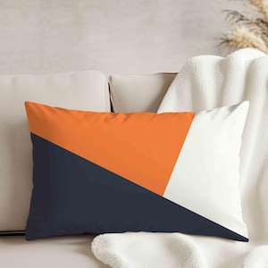 Orange Navy Color Block Throw Pillow Cover • Lumbar Pillow Case 14x20 • Cushion Cover • Modern Accent Pillows for Couch