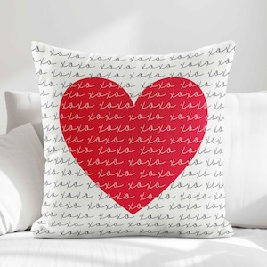 Valentine Throw Pillow Cover • Red Heart Xoxo Accent Pillow • Valentine&#39;s Day Decor Gift