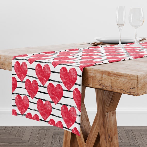 Valentine Table Runner Red White Heart Valentines Day Decor Table