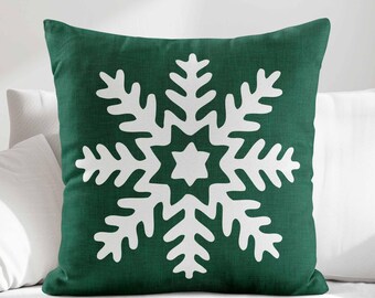 Green Snowflake Throw Pillow Cover • Christmas Pillow Covers • Holiday Pillows