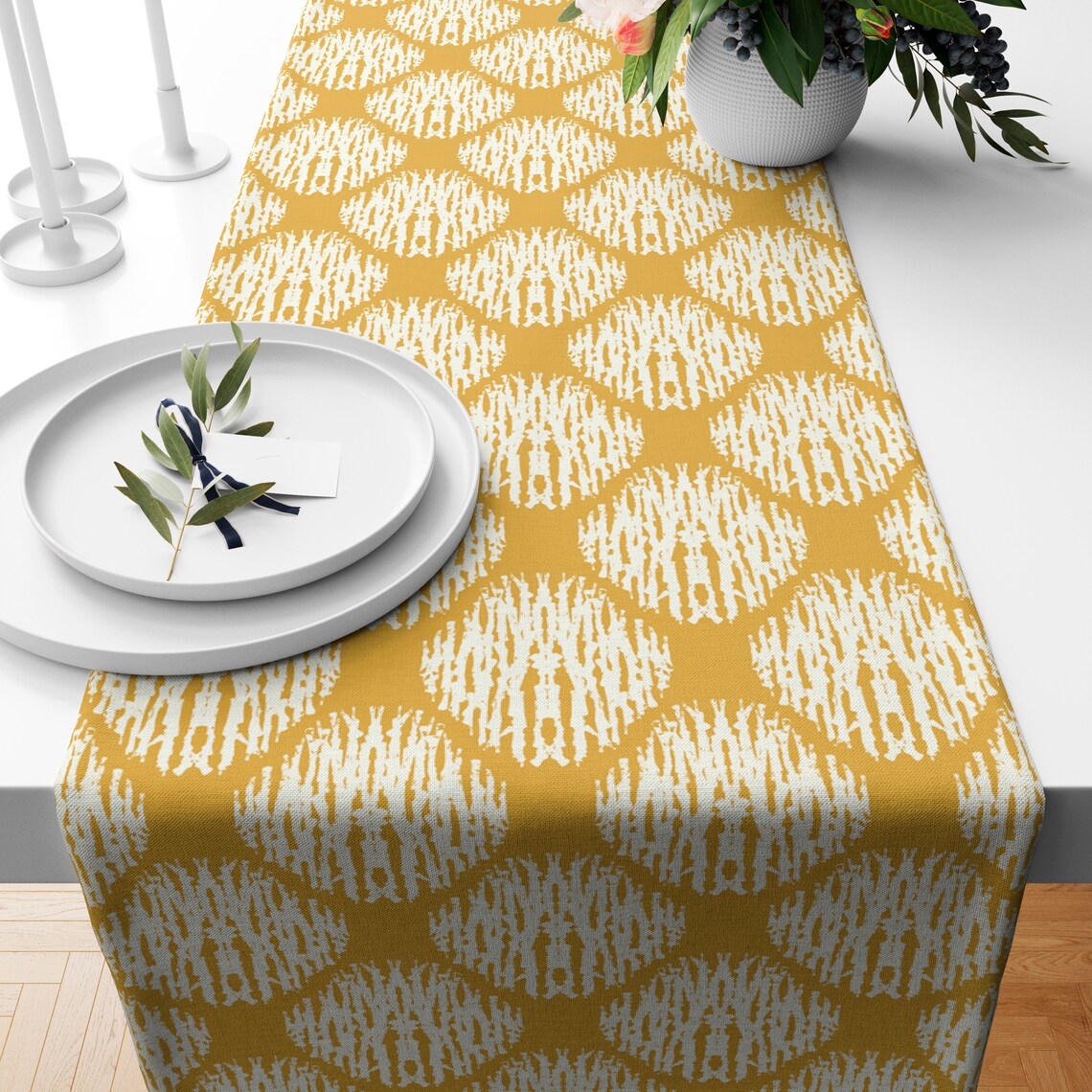 Mustard Ikat Print Table Runner Yellow Table Decor Table Top Etsy