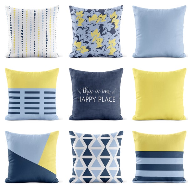 Blue Yellow Pillow Etsy