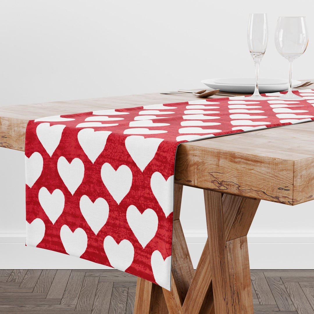 Valentines Day Table Runner • Red White Heart Table Runner for Dining ...