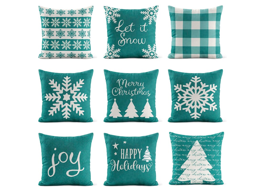 Teal OUTDOOR Christmas Pillow Merry Christmas Snowflake Let Etsy