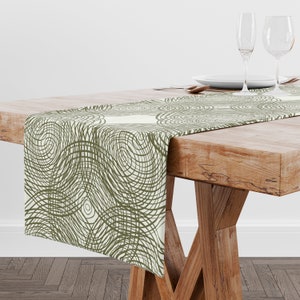 Olive Green Table Runner • Mid Century Modern Table Runner for Dining Room Kitchen