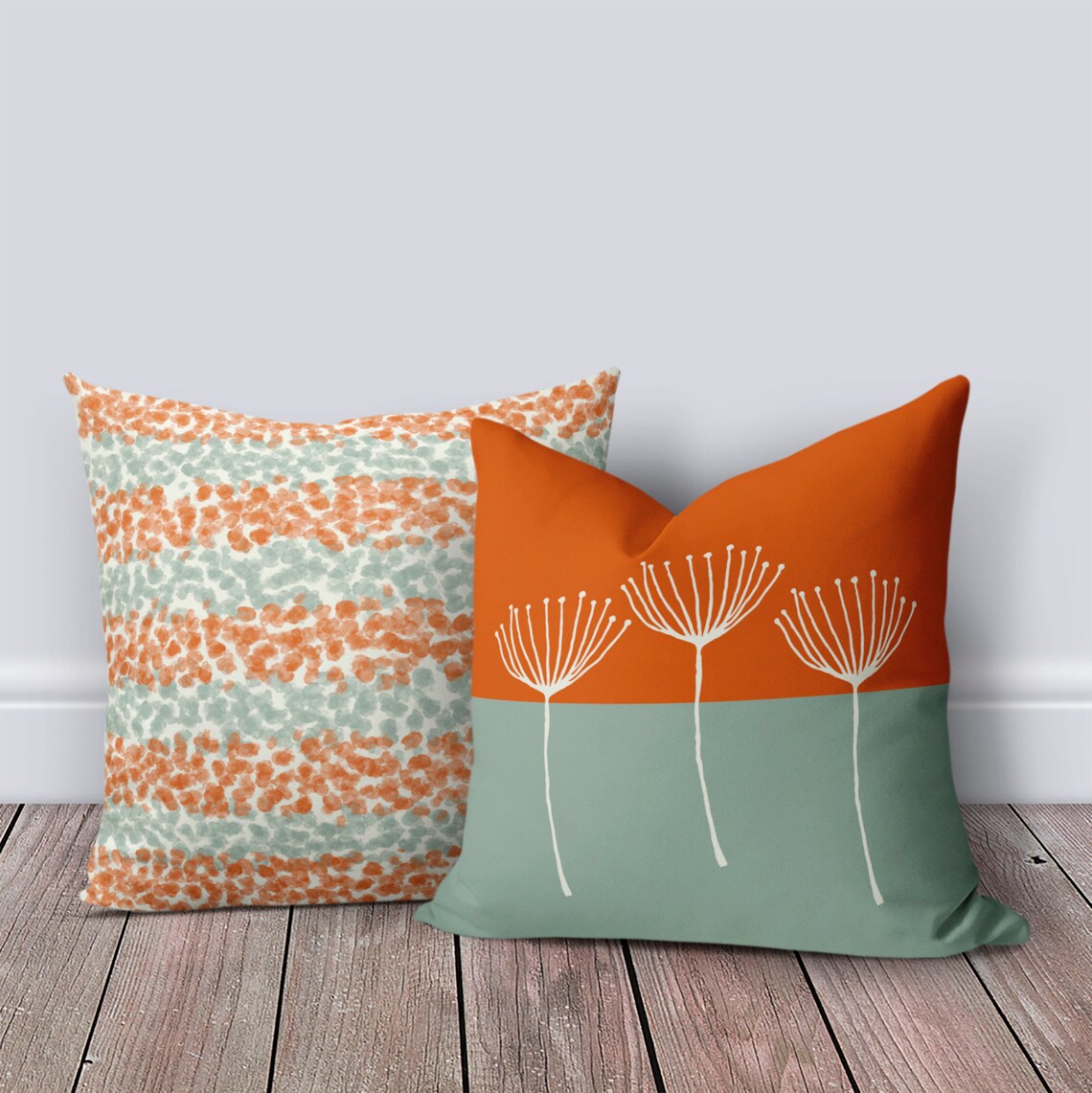 Burnt Orange Green Outdoor Pillow Patio Cushions Patio Etsy