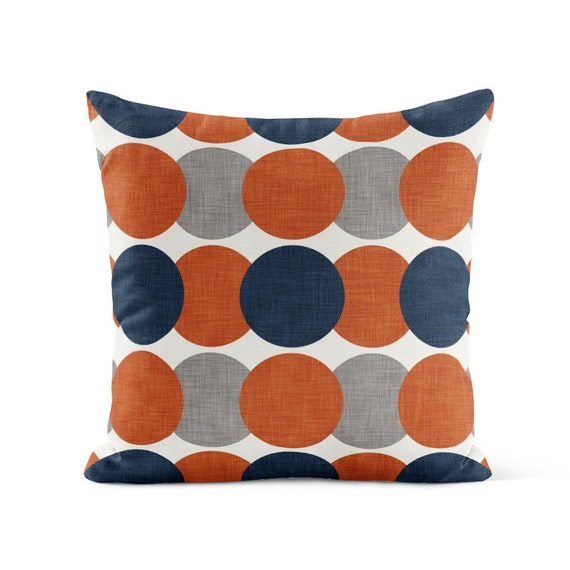 Burnt Orange Gray Navy Throw Pillow Cover Mid Century Modern Etsy