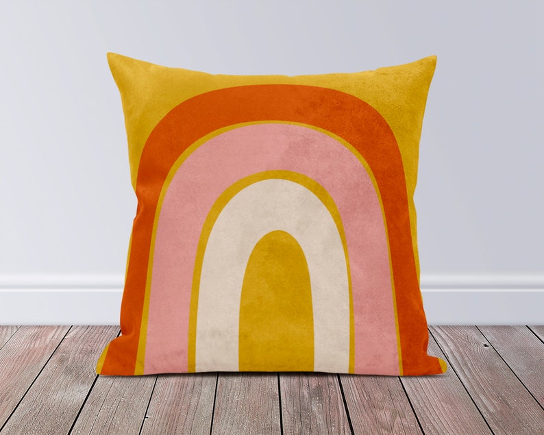 Modern Couch Cushion Yellow Faux Leather Throw Pillow Mustard Faux Suede Rainbow Pillow Accent Pillows for Couch