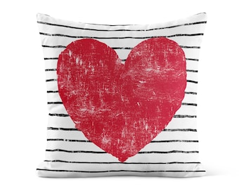 Valentine OUTDOOR Pillow • Red White Heart Pillow • Valentines Day Decor • Patio Cushions Patio Decor Outdoor Decor