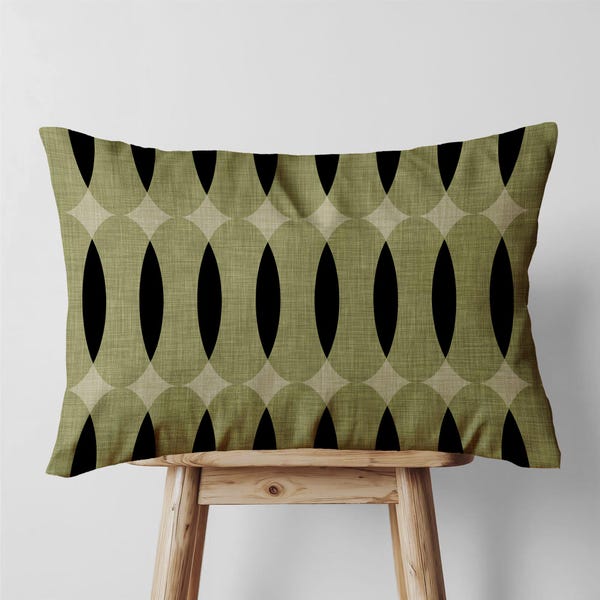 Housse de coussin moderne Mid-Century • Housse de coussin lombaire vert olive noir 14 x 20 • Coussins décoratifs pour canapé