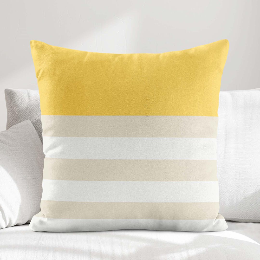 Yellow Cream Striped Throw Pillow Cov...