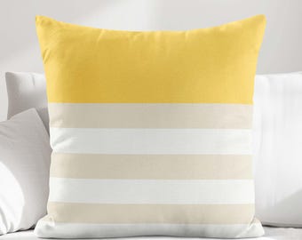 Yellow Cream Striped Throw Pillow Cover • Yellow Pillow Case • Decorative Pillows for Couch