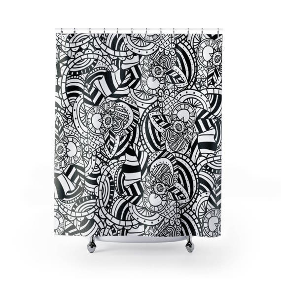 Black And White Shower Curtain Boho Bathroom Modern 71x74 Decor