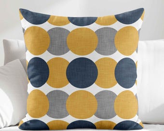 Mid-Century Modern Throw Pillow Cover • Mustard Gray Navy Decorative Pillows for Couch