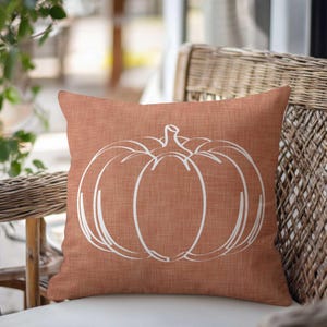 Terracotta Pumpkin Outdoor Pillow • Autumn Fall Pillow • Thanksgiving Porch Patio Cushion image 1