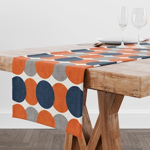 Burnt Orange Navy Gray Table Runner • Mid-Century Modern Table Runner for Dining Room Kitchen