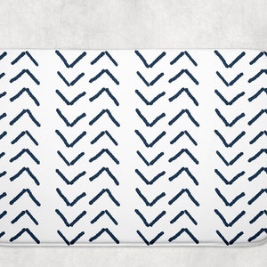 Navy White Mudcloth Print Bath Mat • Blue Bathroom Rug • Memory Foam Bath Mat • Bathroom Decor