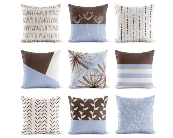 Blue and brown throw pillows discount