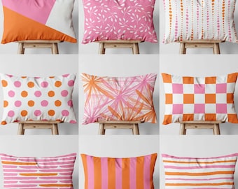 Pink Orange Throw Pillow Cover • Modern Decorative Lumbar Pillow Cover 14x20 • Dopamine Decor