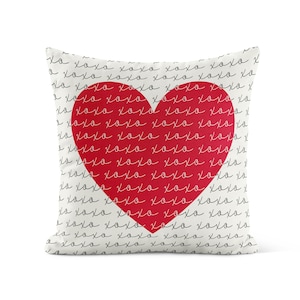 Valentine Outdoor Pillow • Red White Heart Pillow • Valentines Day Patio Cushion • Porch Pillow