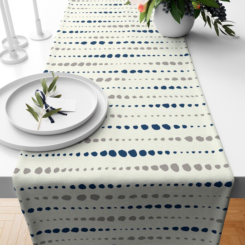 Blue Gray White Striped Table Runner Table Decor Table Top Etsy