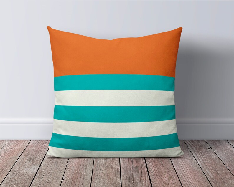 Burnt Orange Teal Outdoor Pillow Patio Cushions Patio Etsy