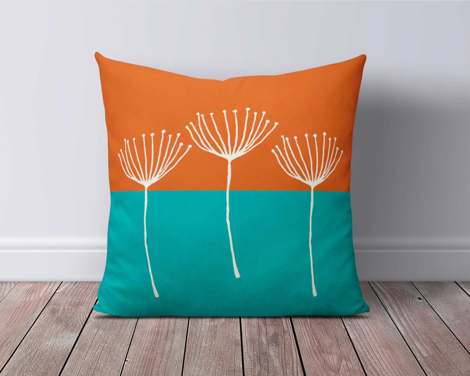 Burnt Orange Teal Blue Throw Pillow Cover Modern Mix and Etsy