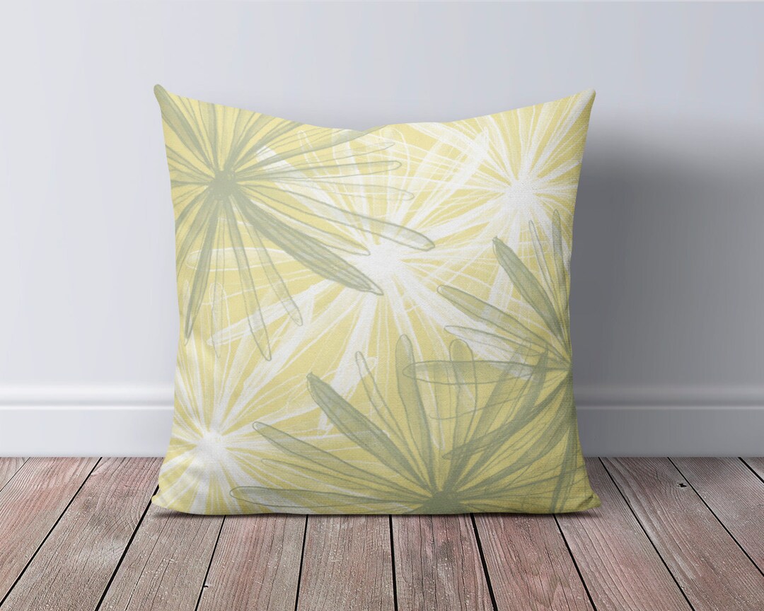 Light Yellow Green Throw Pillow Cover Floral Pillow Cases Etsy
