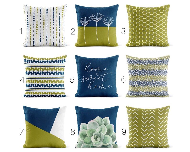 Green Blue Throw Pillow Cover Lime Green Pillow Case Etsy