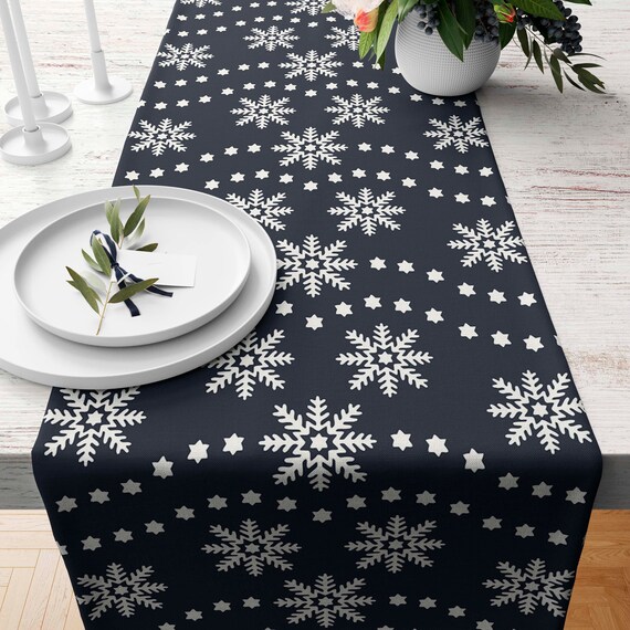 Dark Blue Snowflake Table Runner Christmas Table Decor Kitchen