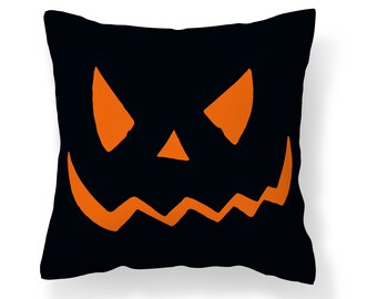 Black Orange Jack O Lantern Throw Pillow | Pumpkin Face Halloween Decor | Spooky Decor