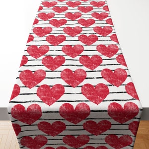 Valentine Table Runner Red White Heart Valentines Day Decor Table Decor Table Top Kitchen Dining Room Decor image 2