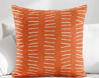 Burnt Orange Mudcloth Inspired Throw Pillow Cover •  Boho Bohemian Decorative Pillows for Couch