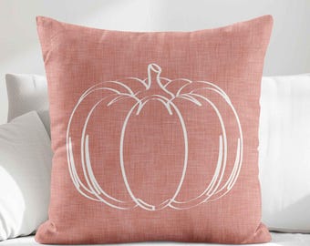 Muted Pink Pumpkin Throw Pillow Cover • Minimalist Fall Decorative Cushion Cover