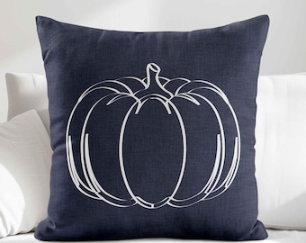 Navy Pumpkin Throw Pillow Cover • Blue Minimalist Autumn Fall Accent Pillow • Thanksgiving Decorative Pillows for Couch