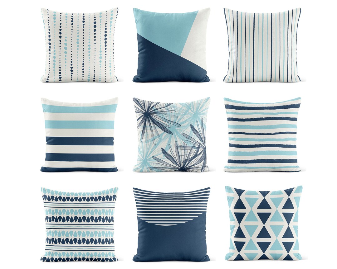 Blue Throw Pillow Cover Navy Light Aqua Pillow Cases Etsy