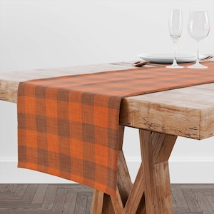 Burnt Orange Table Runner • Buffalo Check Plaid • Thanksgiving Autumn Fall Table Runner for Dining Room Kitchen
