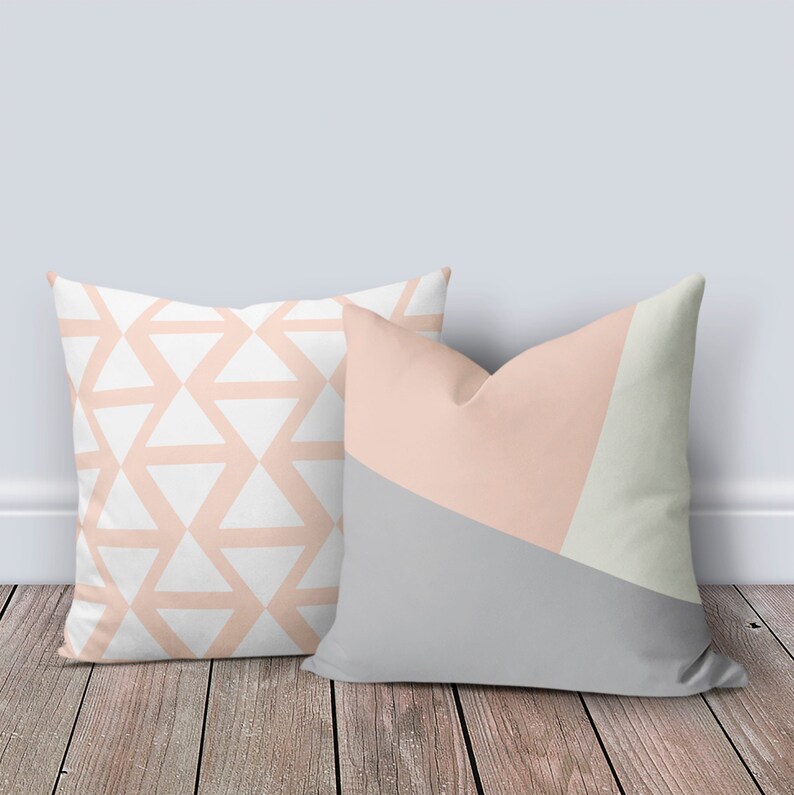 Peach Pink Light Gray Throw Pillow Cover Pillow Case | Etsy