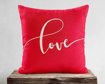 Love Throw Pillow Cover • Red Valentine Pillow Cover •  Valentine's Day Decor