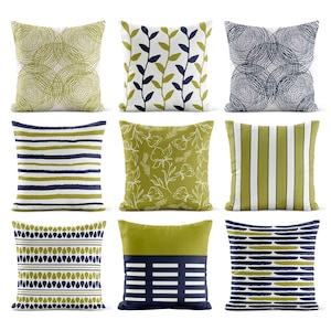 Lime Navy Throw Pillow Cover • Green Blue Decorative Pillows for Couch • Accent Pillow Covers