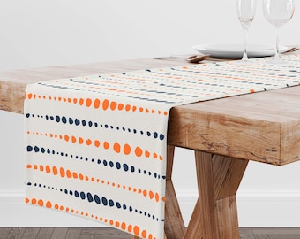Orange Navy Blue Striped Table Runner • Table Decor Table Top • Kitchen Dining Room Decor
