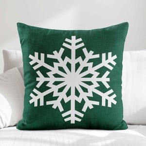 Green Snowflake Throw Pillow Cover • Christmas Pillowc Cover Winter Pillow • Holiday Pillows for Couch