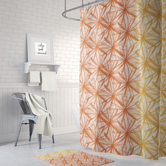 Burnt Orange Mustard Shower Curtain Modern Bathroom Decor Etsy