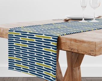 Lime Green Blue Striped Table Runner • Modern Table Runner for Dining Room Kitchen