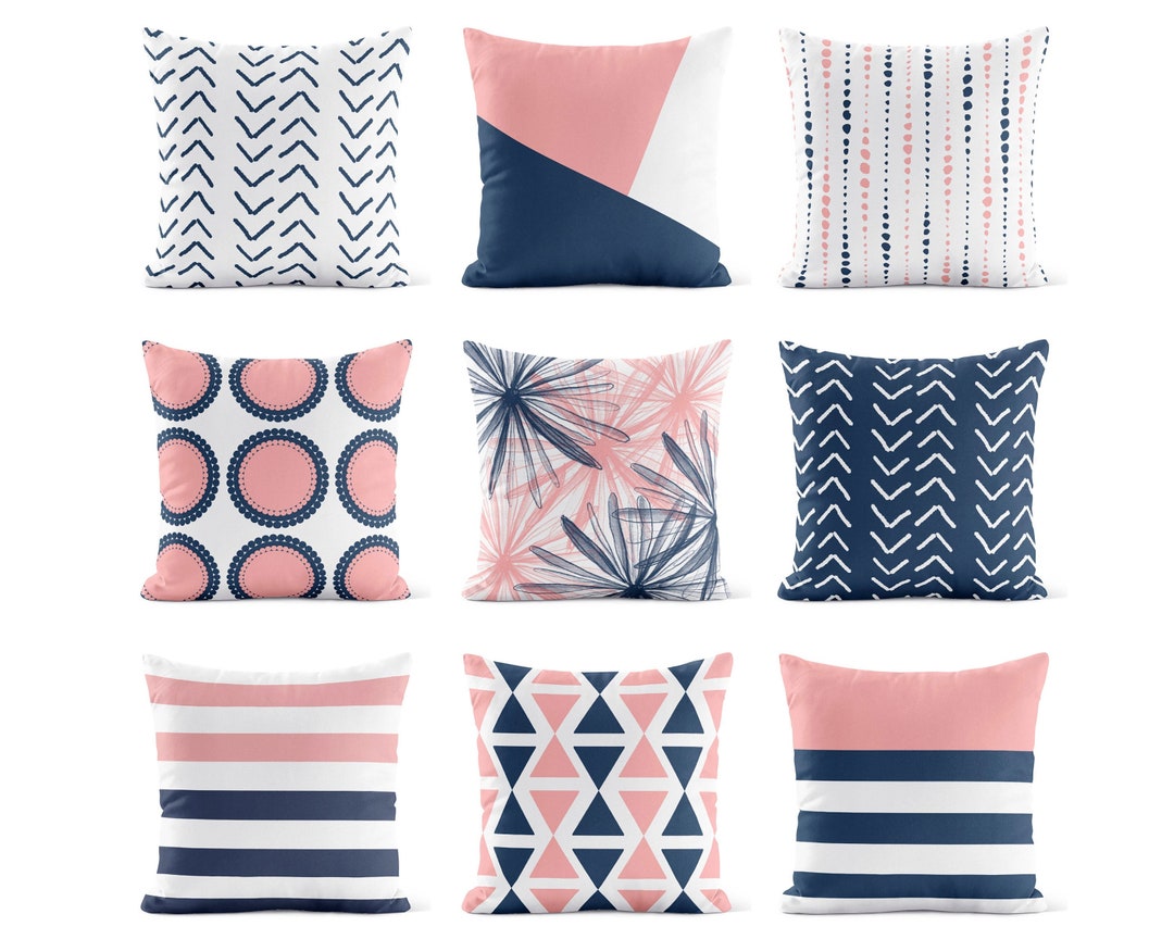 Buy Pink Navy Blue Throw Pillow Cover • Decorative Pillows for Couch Sofa •  Accent Pillow Cover Online in India